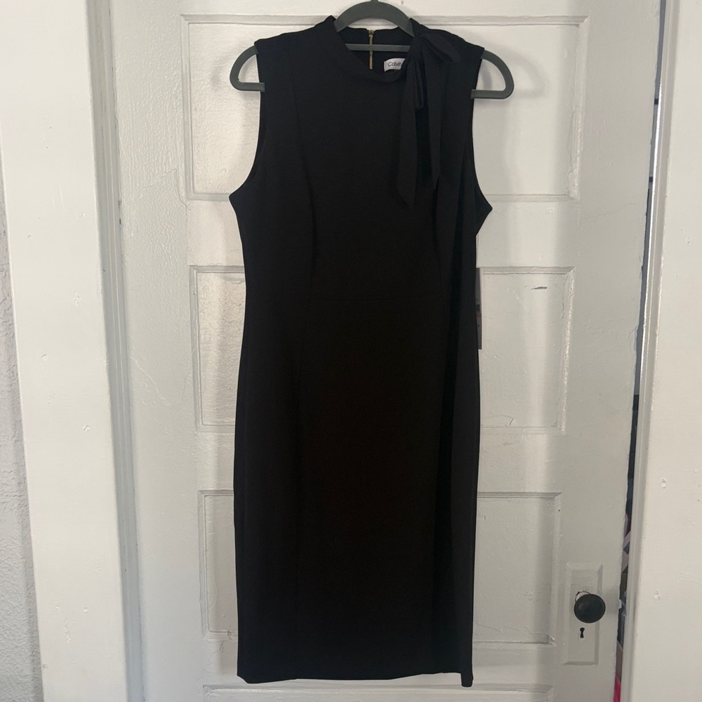 NWT Calvin Klein Black Midi Dress with Bow Detail